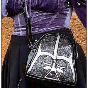 Star Wars Darth Vader Crossbody Bag Black Silver Glitter Faux Leather Purse
